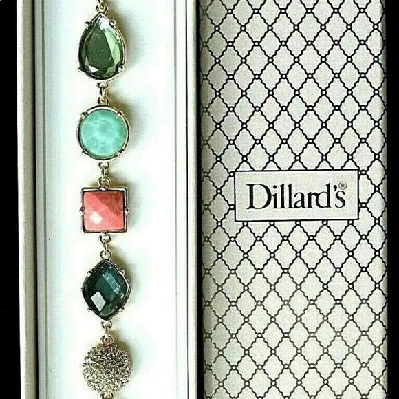 NEW bracelet Multicolor crystals toggle gold tone approx 8" long PRETTY, NIB - Picture 2 of 5